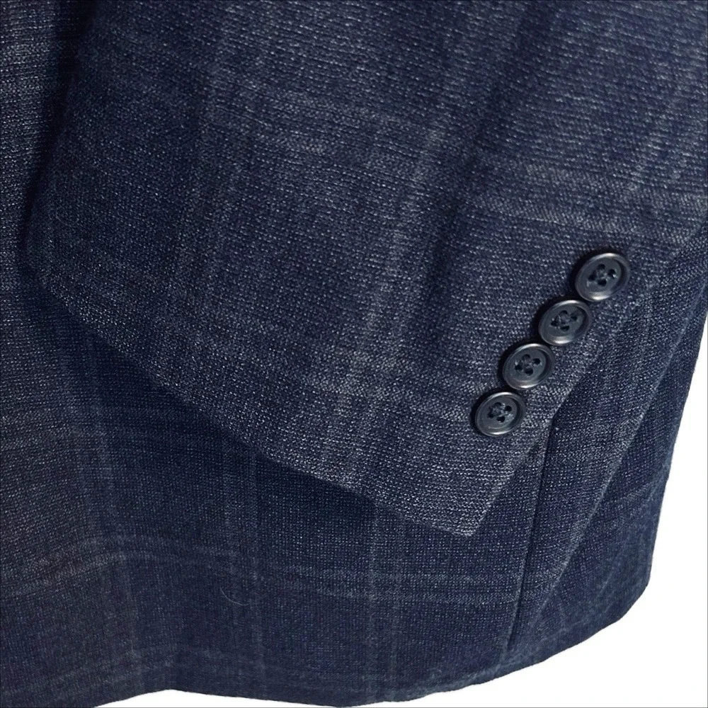Jos A Bank Wool Sport Coat 44L Navy Blue Gray Windowpane‎ Plaid Gordon Blazer